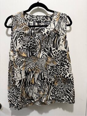 Talbots Mixed Animal Print Sleeveless Tank - Black, White & Tan